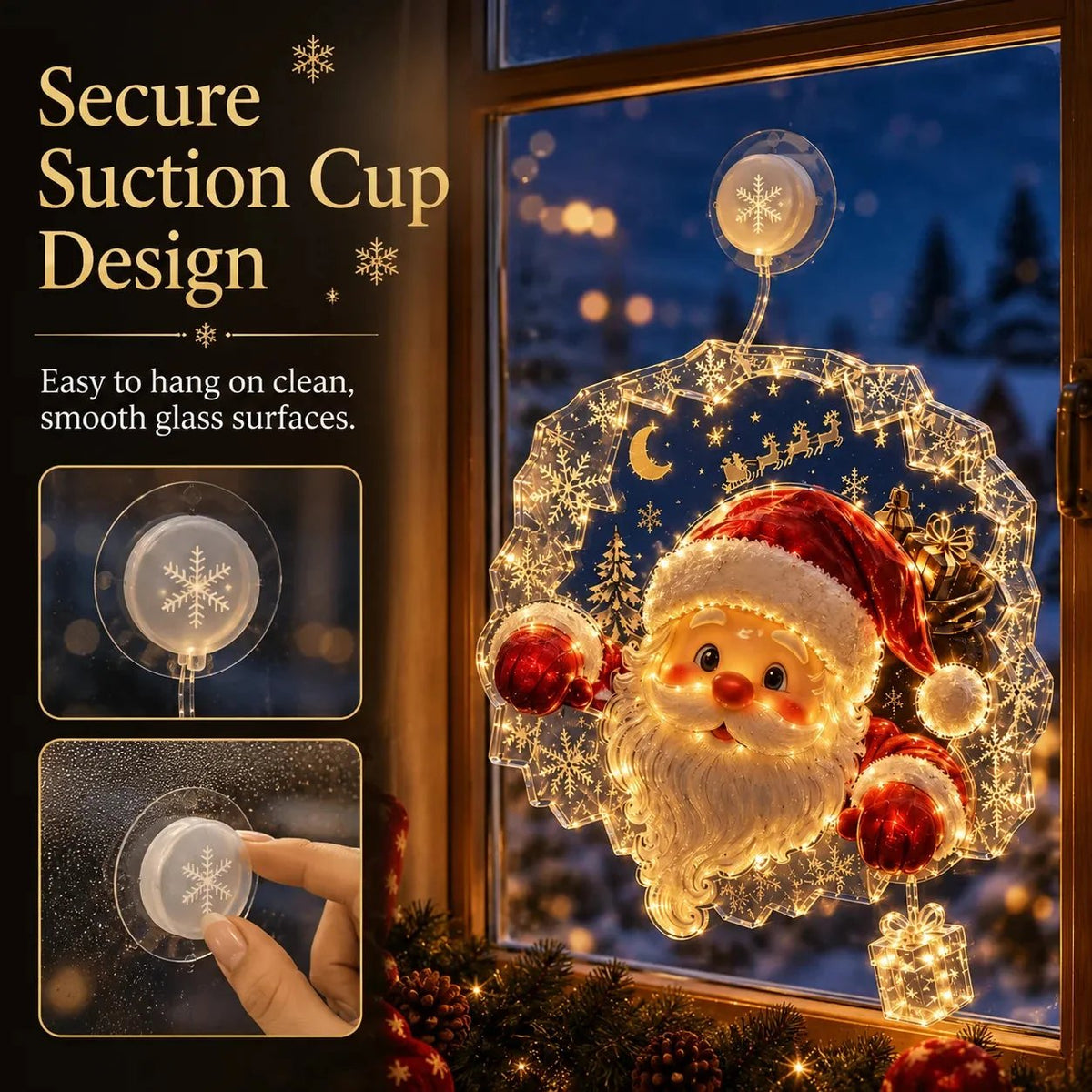 🏅 2026 Best Seller ✨🎄Lighted Christmas Window Decoration with Suction Cup Flat Version | Warm LED Window Light with Double-Layer Design & Multiple Festive Styles ✨