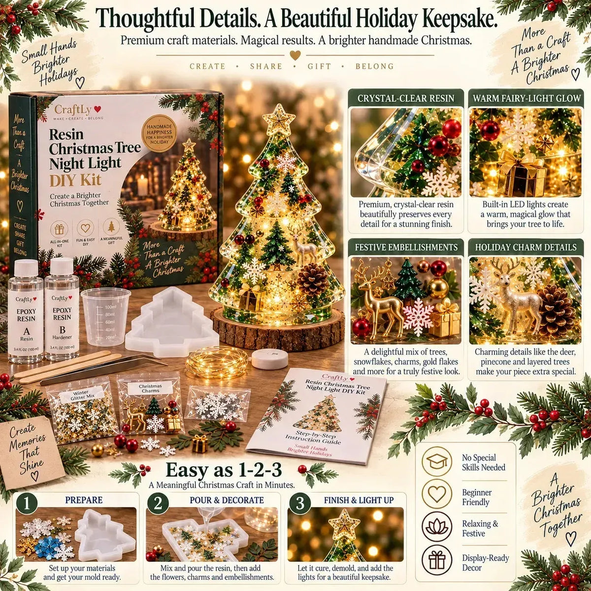 🎄 Resin Christmas Tree Night Light DIY Kit – Beginner-Friendly Craft Set