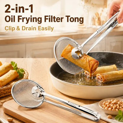 🍟 2-in-1 Stainless Steel Oil Strainer Tongs