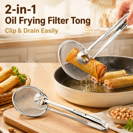 🍟 2-in-1 Stainless Steel Oil Strainer Tongs