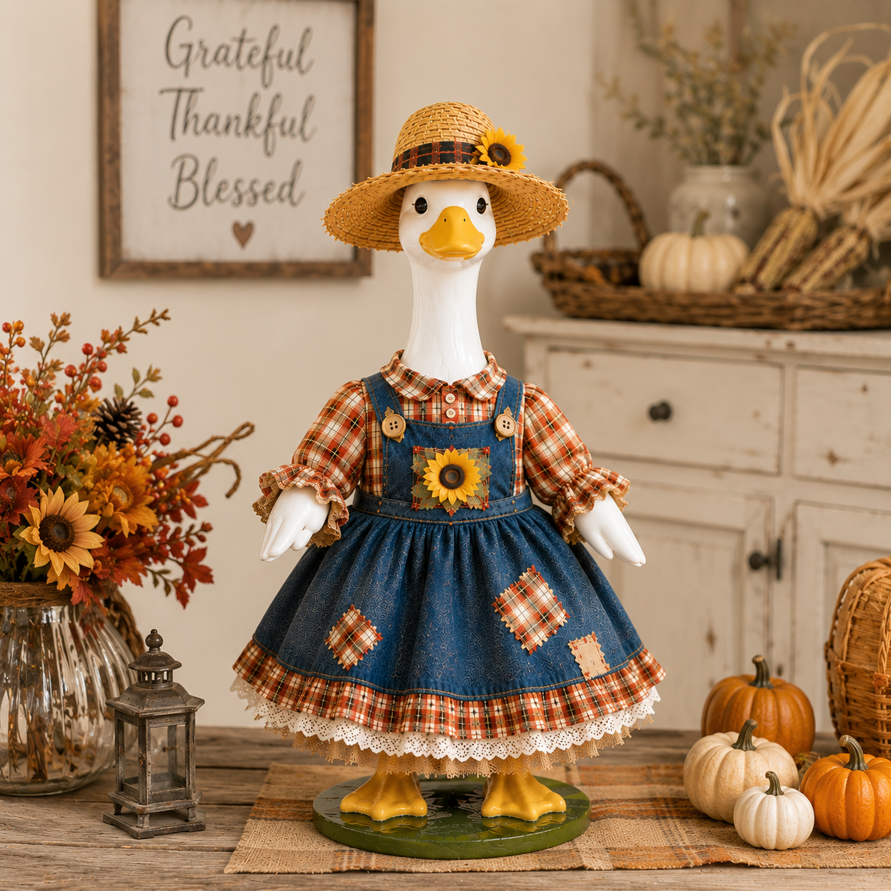 🌻  New 23" Sunflower Harvest Goose Outfit™ | Autumn Farmhouse Porch Decor（