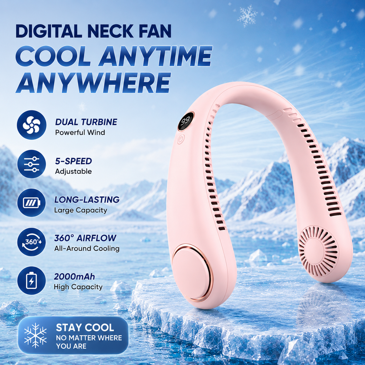 🥳2026 HOT SALE🥳💞50K+ SOLD!🍃💨 50% OFF! Neck Air Conditioner Fan – Ultra‑quiet, 360° rotating, Hands‑free cooling, long battery. 😎🌬️