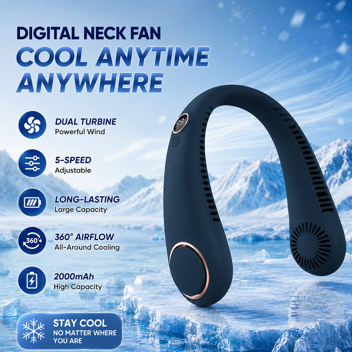 🥳2026 HOT SALE🥳💞50K+ SOLD!🍃💨 50% OFF! Neck Air Conditioner Fan – Ultra‑quiet, 360° rotating, Hands‑free cooling, long battery. 😎🌬️