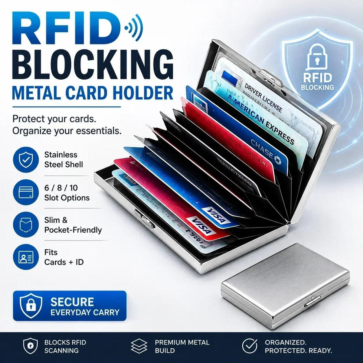 💸 Price Drop! 💰RFID-blocking card holder – stainless steel, slim design, 3 capacities. 📇✨