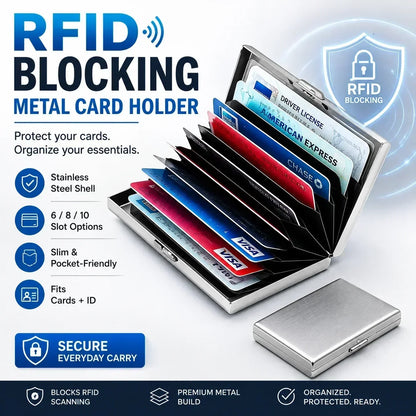 💸 Price Drop! 💰RFID-blocking card holder – stainless steel, slim design, 3 capacities. 📇✨