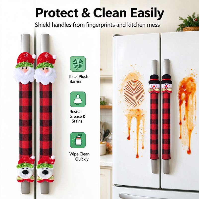 2/4/6PCS Plush Christmas Refrigerator Door Handle Covers - Red and Black Plaid Wraps🎄