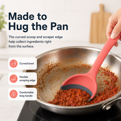 2-in-1 Silicone Scoop & Scraper Spoon – Multi-Purpose Cooking & Serving Utensil