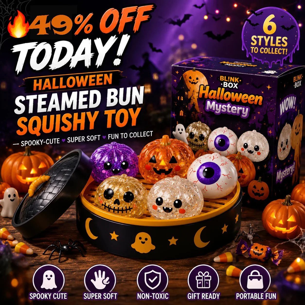 🔥49% OFF TODAY 🎃 Halloween Steamed Bun Squishy Mystery Box Toy