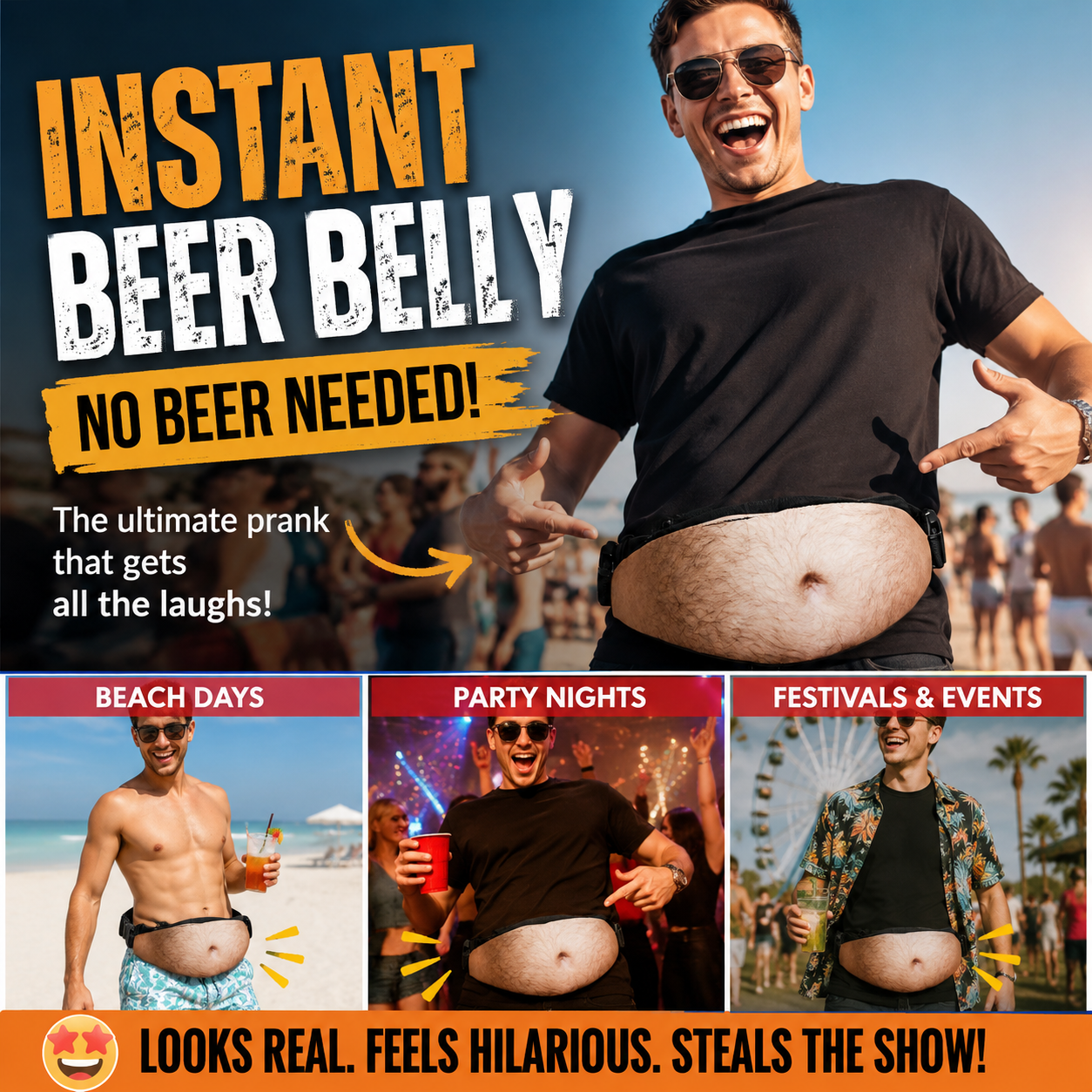 😂 Fake Beer Belly Fanny Pack - Hilarious Dad Bod Waist Bag for Pranks & Parties 🍻