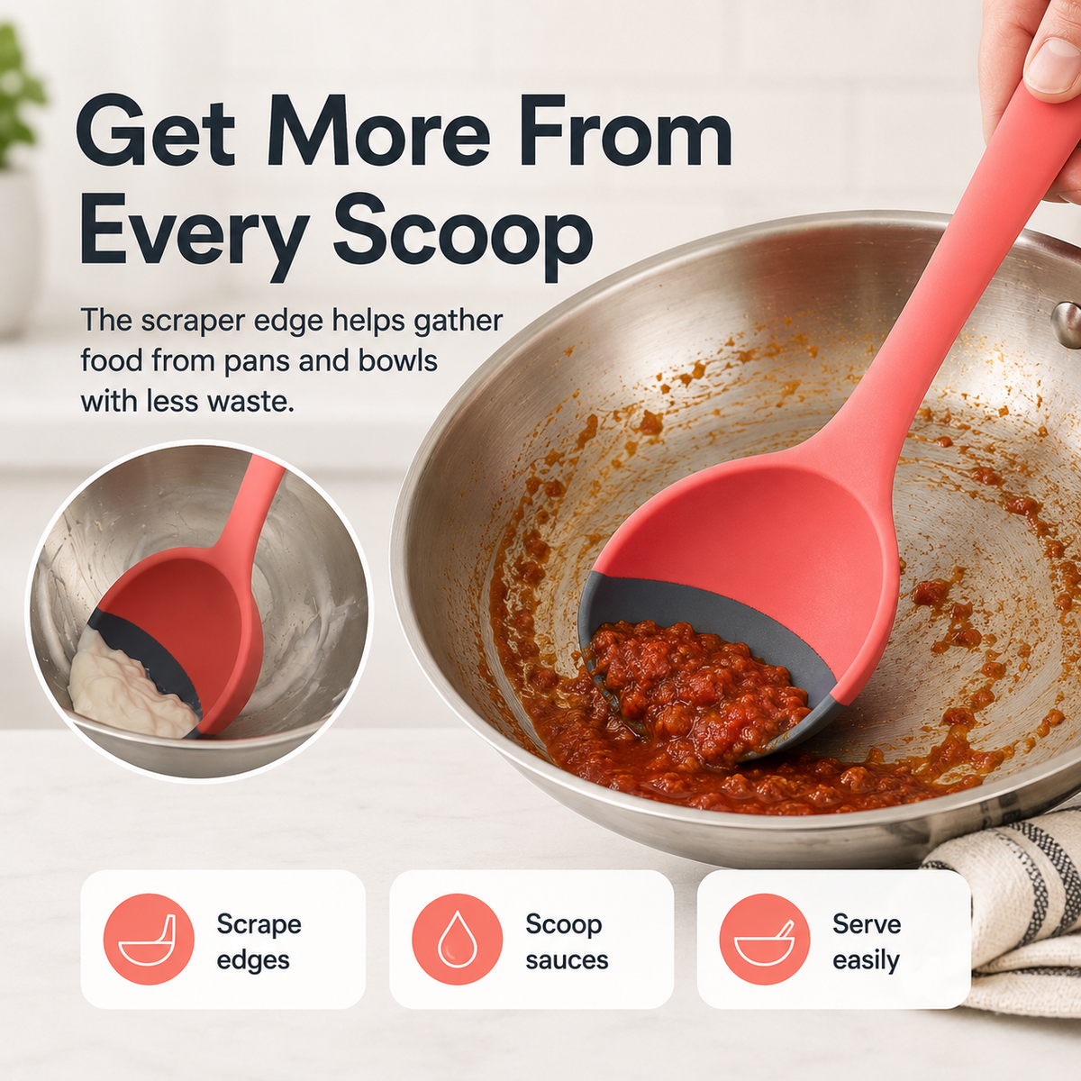 2-in-1 Silicone Scoop & Scraper Spoon – Multi-Purpose Cooking & Serving Utensil