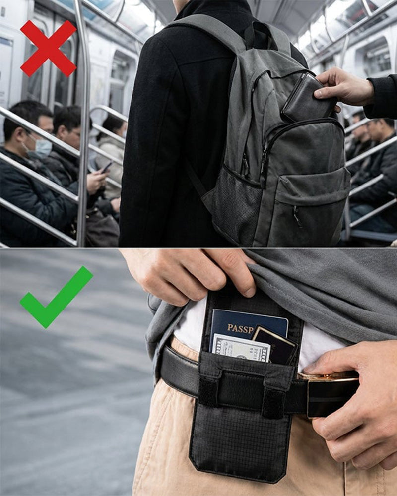 Hidden Security Travel Wallet Concealed Pocket for Passport Cash Cards