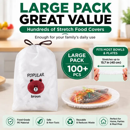 🥗100 PCS  Disposable Stretch Food Covers