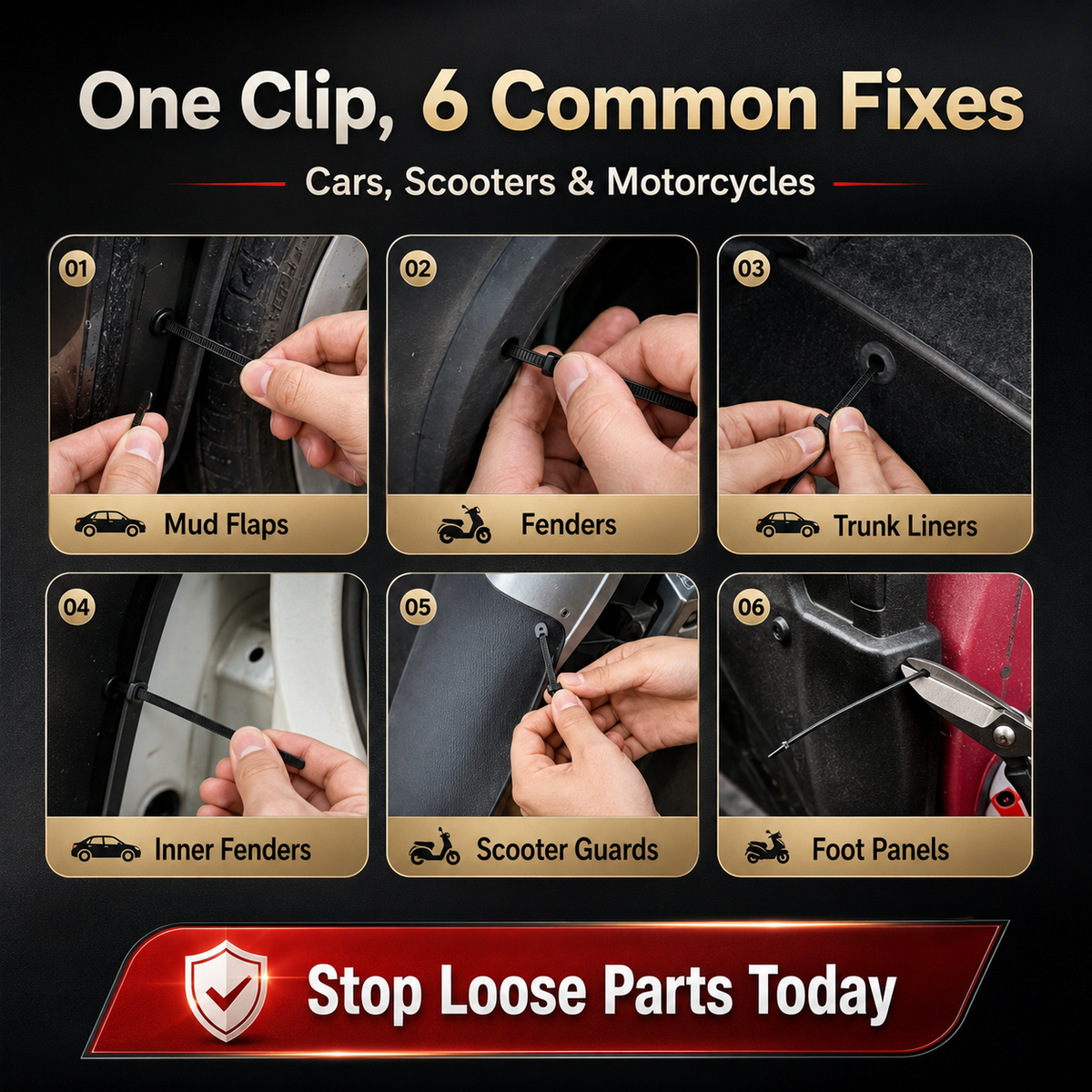 100Pcs Heavy Duty Nylon Cable Tie Buckles for Car Repairs