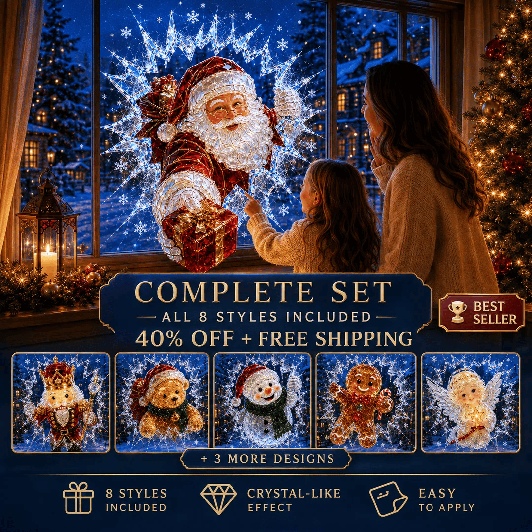 🔥 Last Day 50% OFF - 3D Crystal Christmas Window Decal 🎄 Shattered-Glass Holiday Decoration