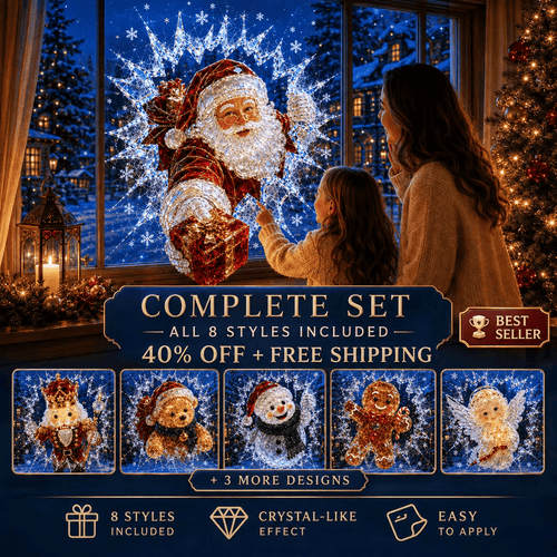 🔥 Last Day 50% OFF - 3D Crystal Christmas Window Decal 🎄 Shattered-Glass Holiday Decoration
