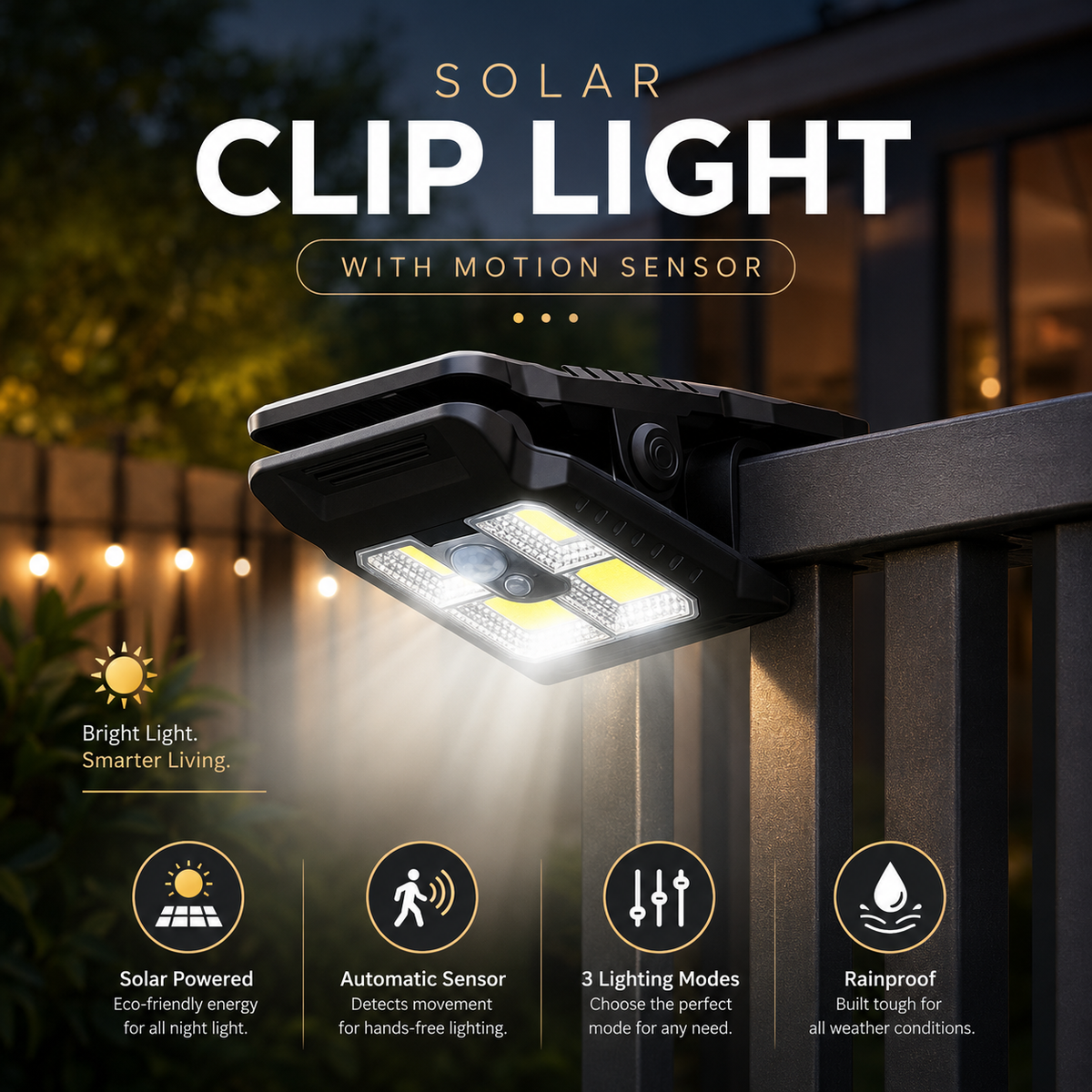 Solar Motion Sensor Outdoor Clip Light for Camping Garden and Garage
