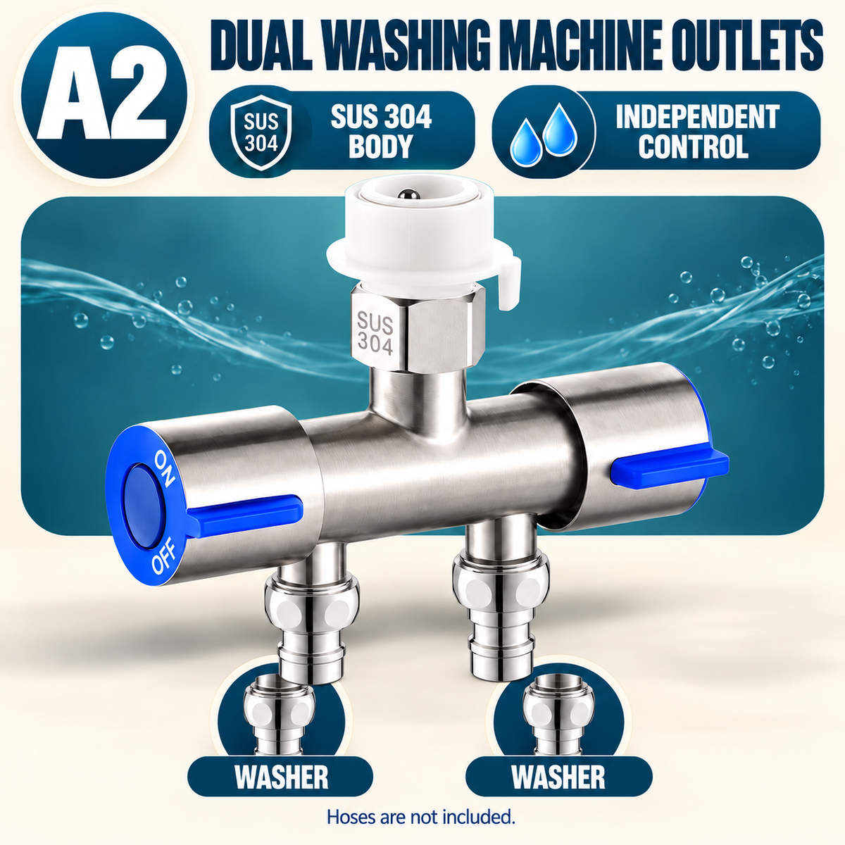 🚿 SUS 304 Dual-Control Faucet Splitter – 2-Way Hose & Washing Machine Adapter