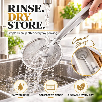 2-in-1 Spider Strainer Tongs - Stainless Steel Frying & Draining Tool