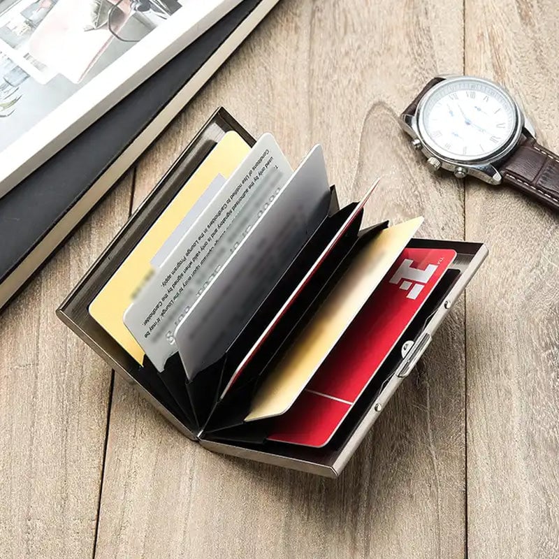 💸 Price Drop! 💰RFID-blocking card holder – stainless steel, slim design, 3 capacities. 📇✨