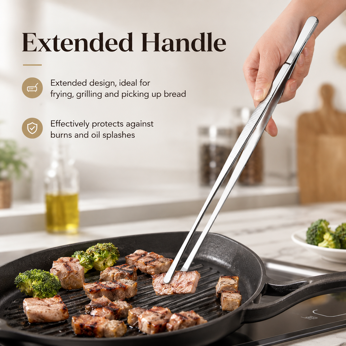 2 Pcs 30 cm Long Stainless Steel BBQ Tweezers Set for Grilling & Cooking