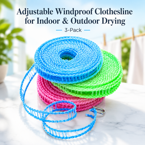 3-Pack Adjustable Windproof Clothesline for Indoor & Outdoor Drying (5 m/197 in)