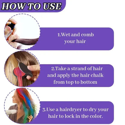 🌈 Instant Hair Color Magic – Washable Temporary Hair Chalk Set ✨