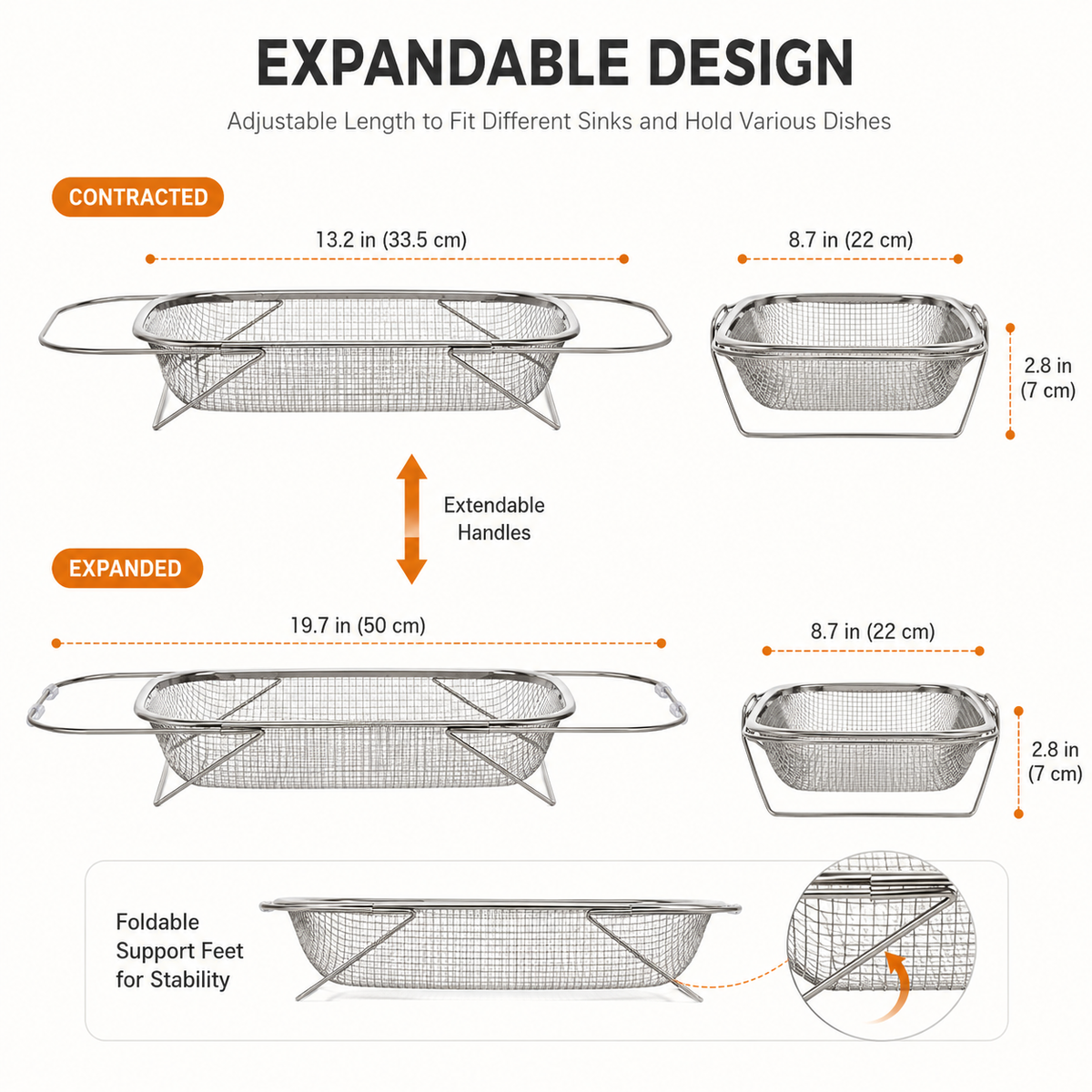Adjustable Over the Sink Kitchen Strainer Basket