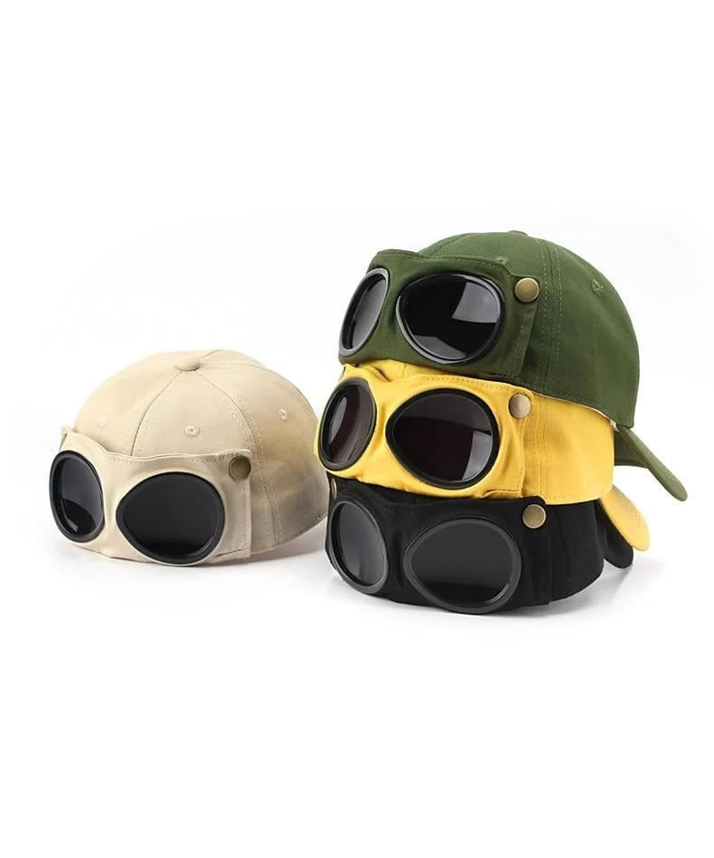 Vintage Baseball Cap with Flip Down Protective Goggles