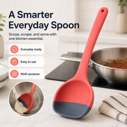2-in-1 Silicone Scoop & Scraper Spoon – Multi-Purpose Cooking & Serving Utensil