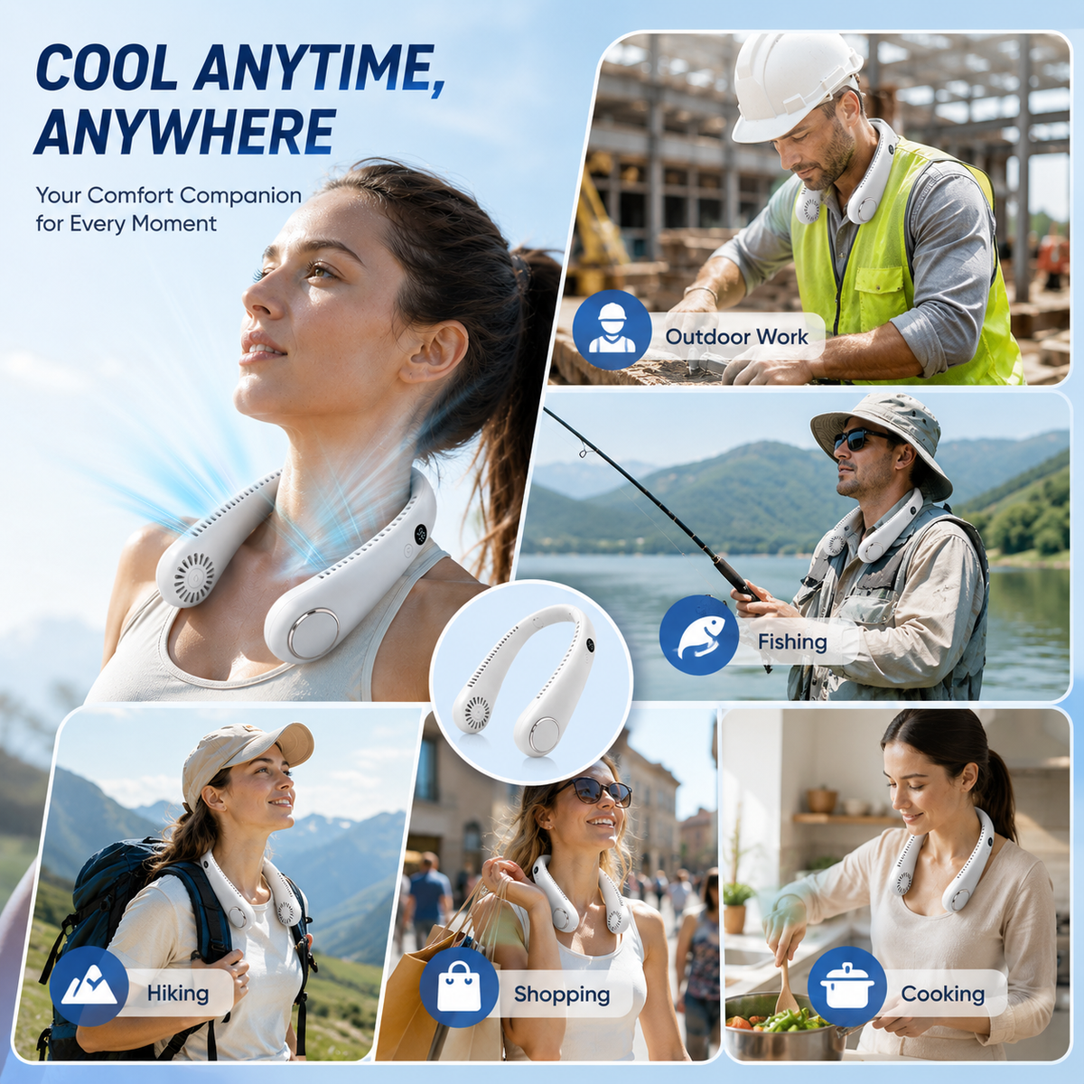 🥳2026 HOT SALE🥳💞50K+ SOLD!🍃💨 50% OFF! Neck Air Conditioner Fan – Ultra‑quiet, 360° rotating, Hands‑free cooling, long battery. 😎🌬️