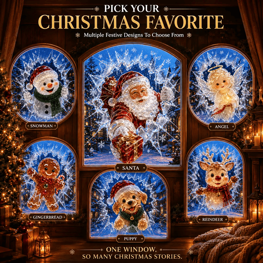 🔥 Last Day 50% OFF - 3D Crystal Christmas Window Decal 🎄 Shattered-Glass Holiday Decoration