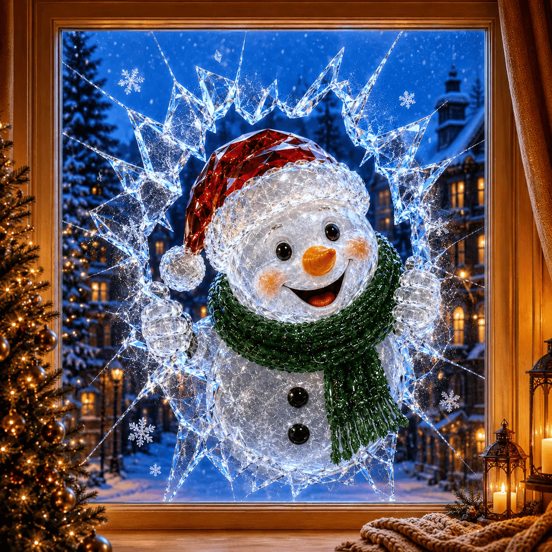 🔥 Last Day 50% OFF - 3D Crystal Christmas Window Decal 🎄 Shattered-Glass Holiday Decoration