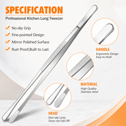 2 Pcs 30 cm Long Stainless Steel BBQ Tweezers Set for Grilling & Cooking