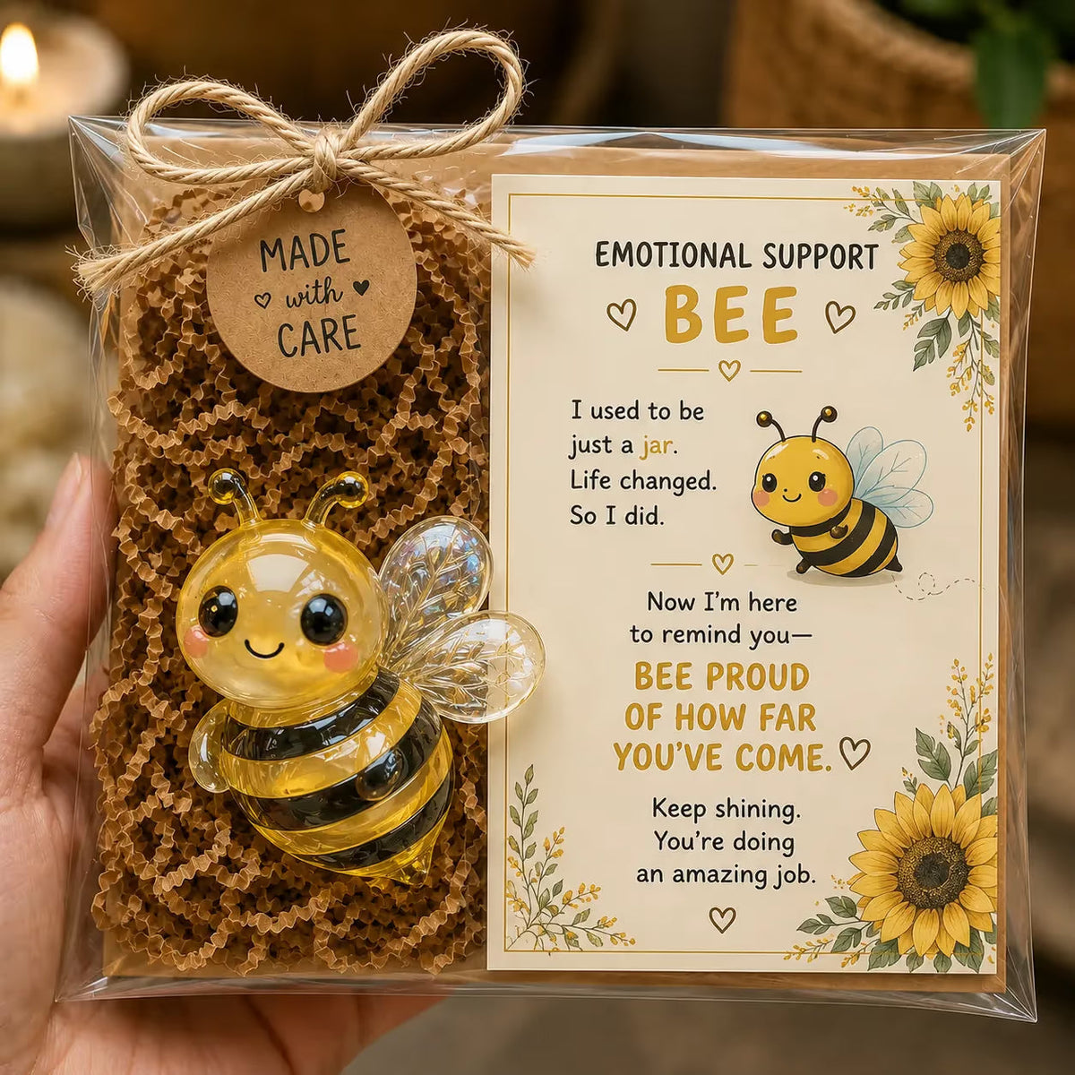 🌸🐝🦛 Emotional Glass Support Animal Gift Set – A Meaningful Little Reminder That You Matter 💕