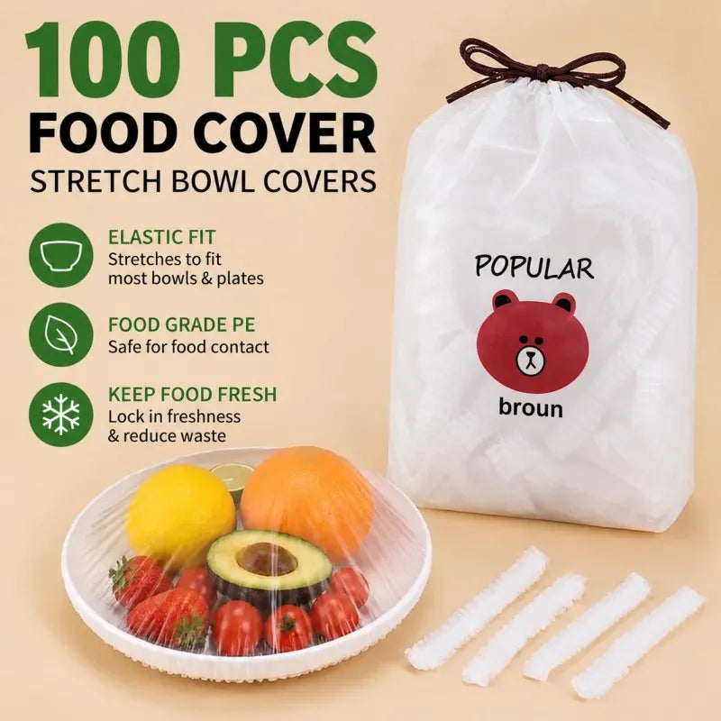 🥗100 PCS  Disposable Stretch Food Covers