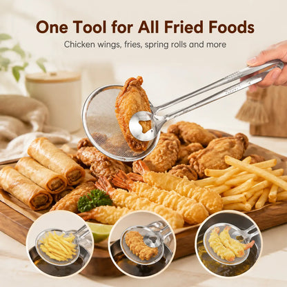 🍟 2-in-1 Stainless Steel Oil Strainer Tongs