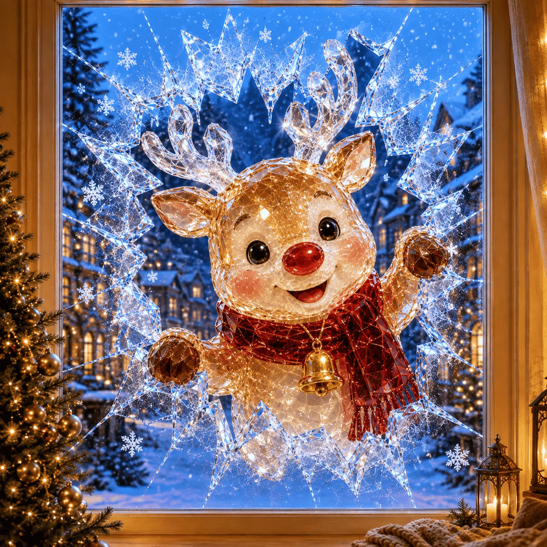 🔥 Last Day 50% OFF - 3D Crystal Christmas Window Decal 🎄 Shattered-Glass Holiday Decoration