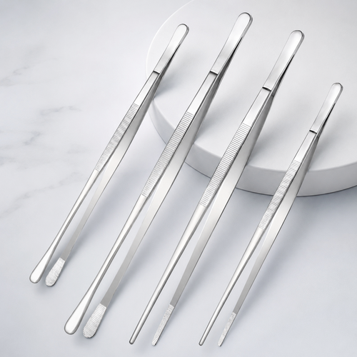 2 Pcs 30 cm Long Stainless Steel BBQ Tweezers Set for Grilling & Cooking