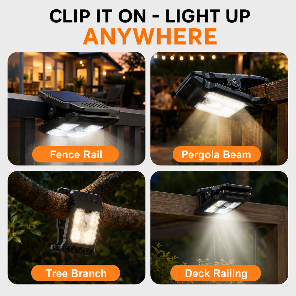 Solar Motion Sensor Outdoor Clip Light for Camping Garden and Garage