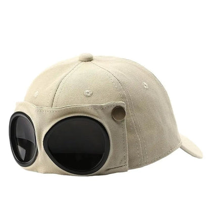 Vintage Baseball Cap with Flip Down Protective Goggles