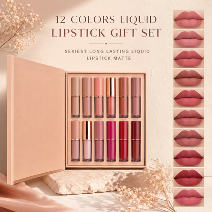 12 Color Matte and Pearlescent Liquid Lipstick Set