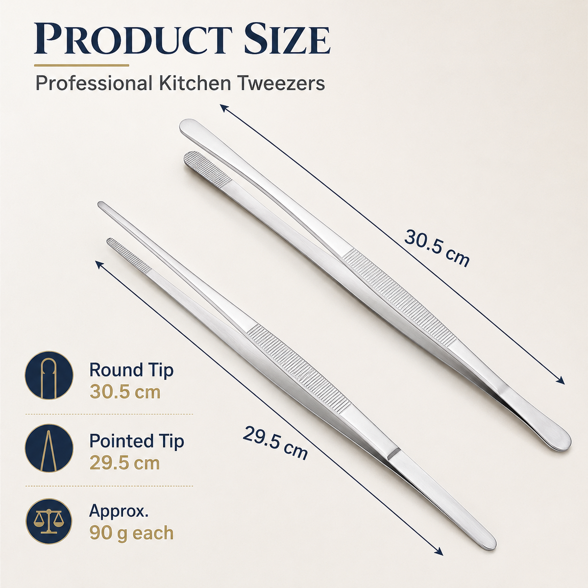 2 Pcs 30 cm Long Stainless Steel BBQ Tweezers Set for Grilling & Cooking