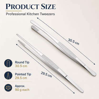 2 Pcs 30 cm Long Stainless Steel BBQ Tweezers Set for Grilling & Cooking
