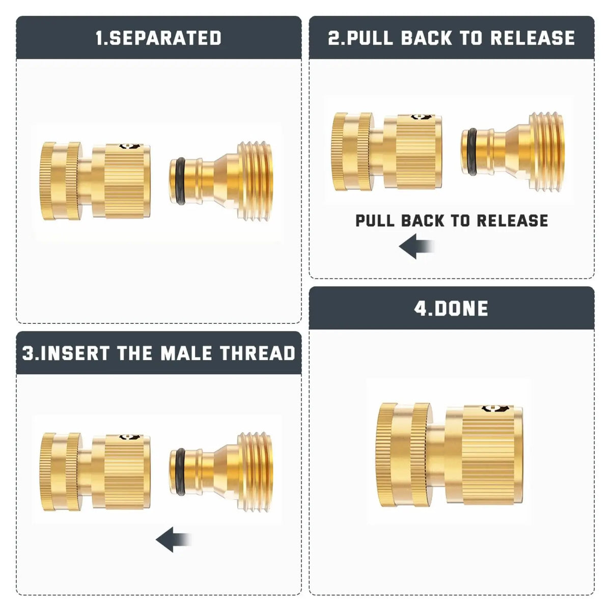Solid Brass Garden Hose Quick Connector Set No Leak Water Hose Adapter