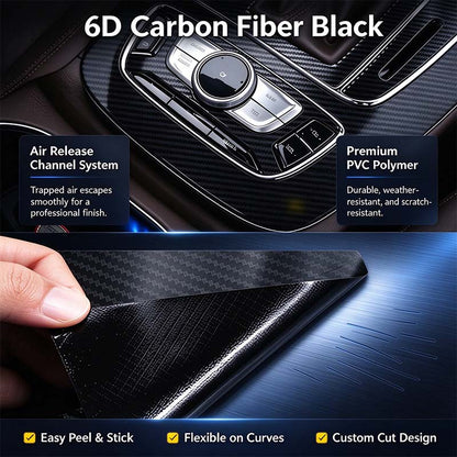 6D Gloss Carbon Fiber Vinyl Wrap Film, Self-Adhesive Car Interior Exterior Trim Decal 🚗