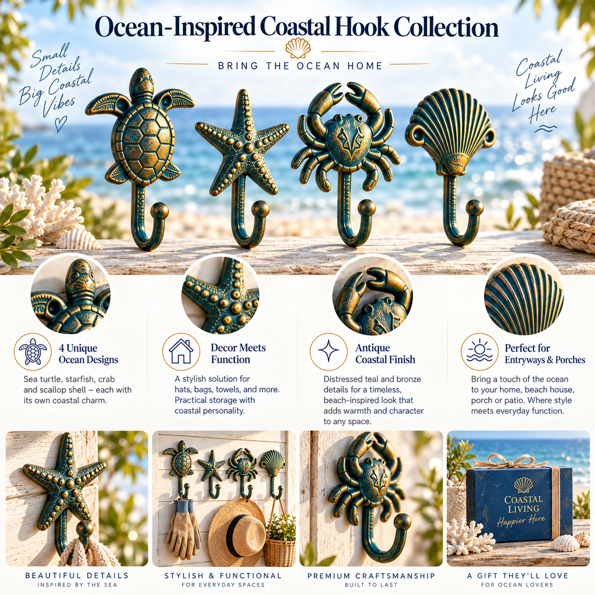 🌊Ocean-Inspired Coastal Wall Hooks