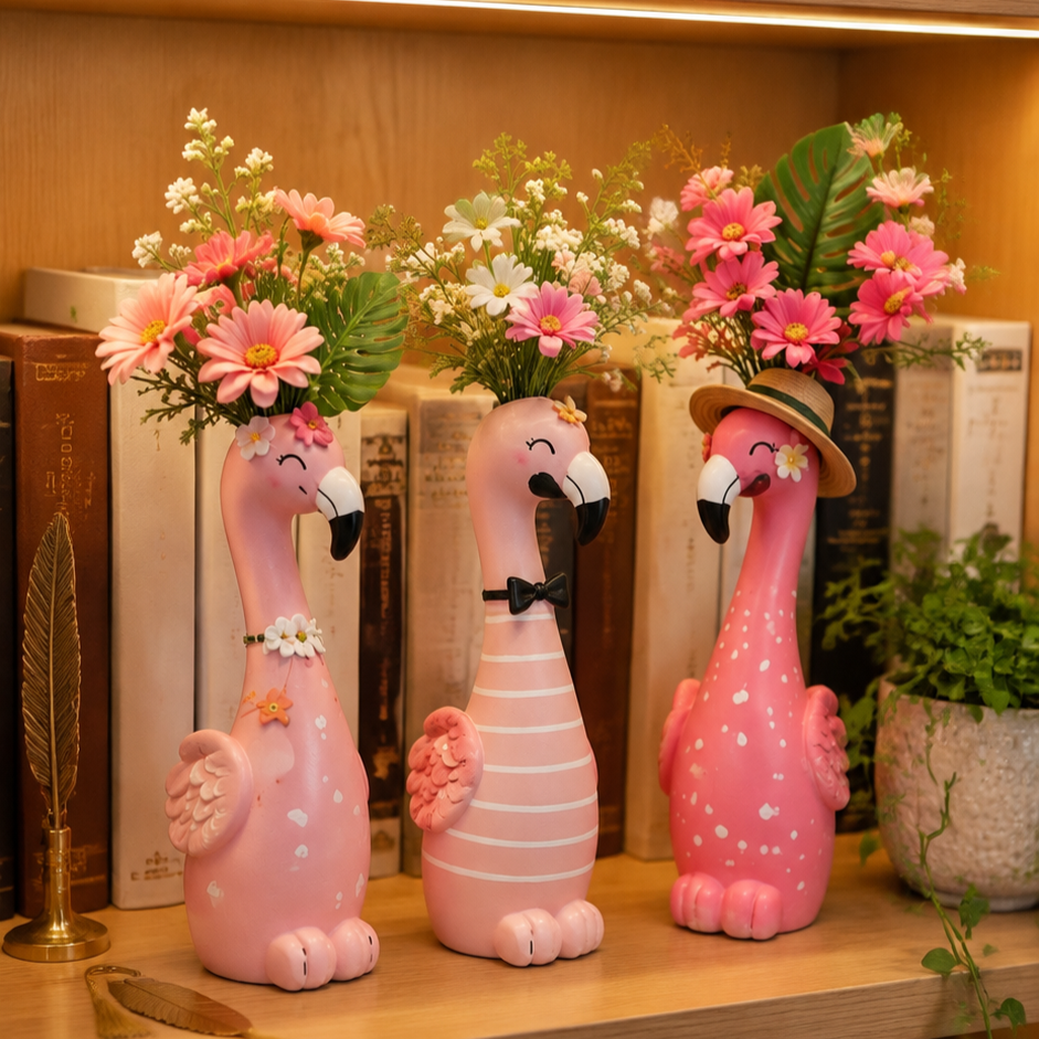 🦩Cute Flamingo Decorative Vase 🌸 5 Styles Resin Figurine Vase Tabletop Centerpiece Indoor Home Shelf Decor Gift（副本）