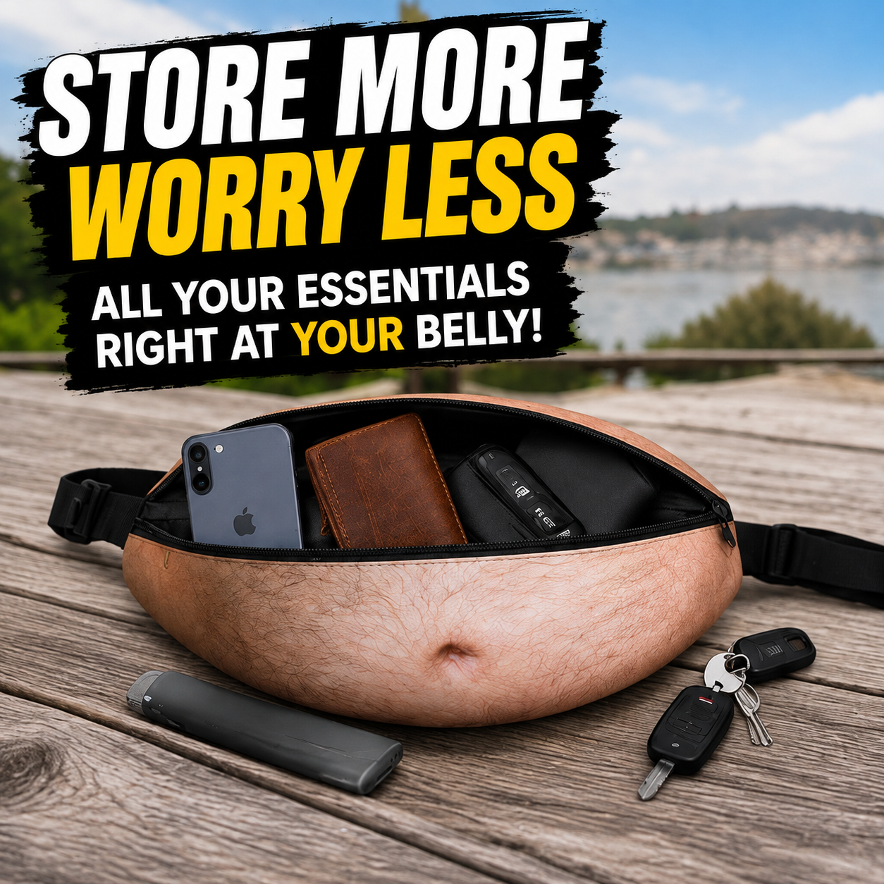😂 Fake Beer Belly Fanny Pack - Hilarious Dad Bod Waist Bag for Pranks & Parties 🍻