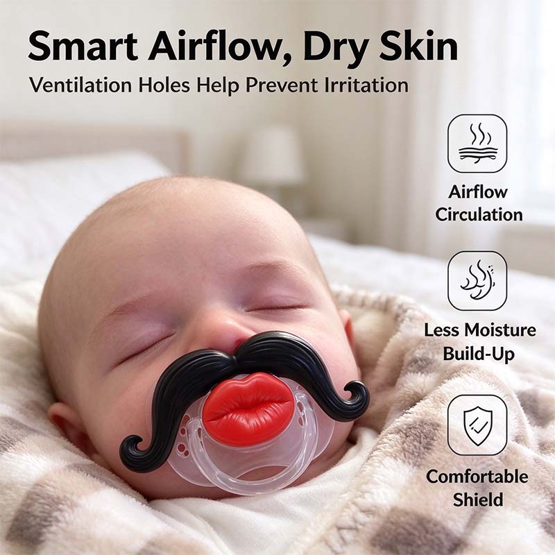 💋 Kissable Mustache Pacifier – Funny Lips & Mustache Novelty Design👶
