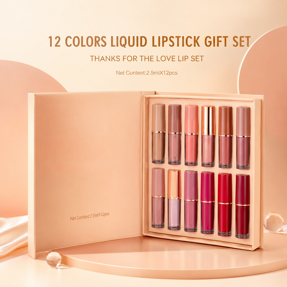 12 Color Matte and Pearlescent Liquid Lipstick Set